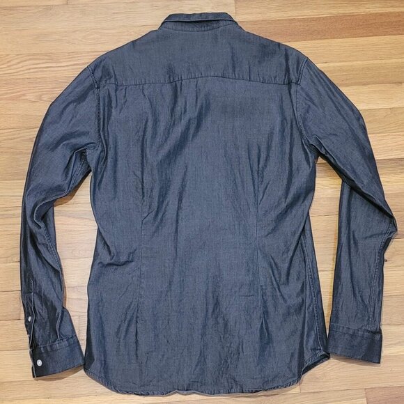 Black Denim Tapered Fit Shirt Large Men's Button Down Longsleeve Stretch Cotton - Picture 2 of 5